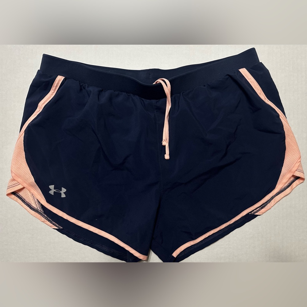 Under Armour Athletic Shorts. Size L. Navy and peach.